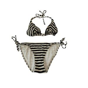 NWOT H&M Black & Cream Striped Bikini Separates, Top Size 6, Bottom Size 8